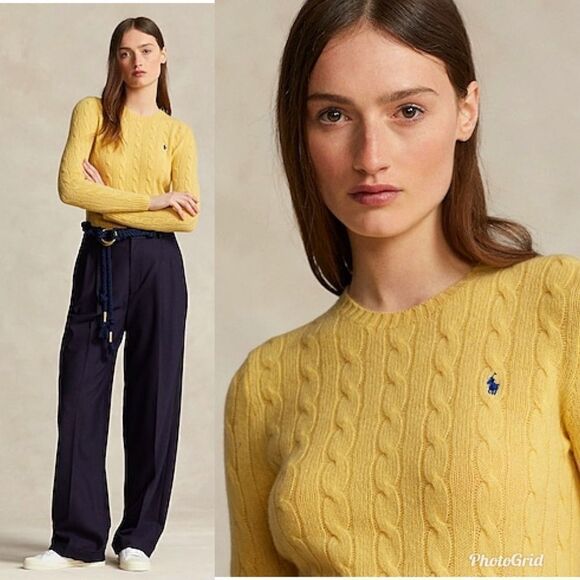 Ralph Lauren Merino Wool and Angora Crewneck Cable knit Ribbed Pullover Sweater